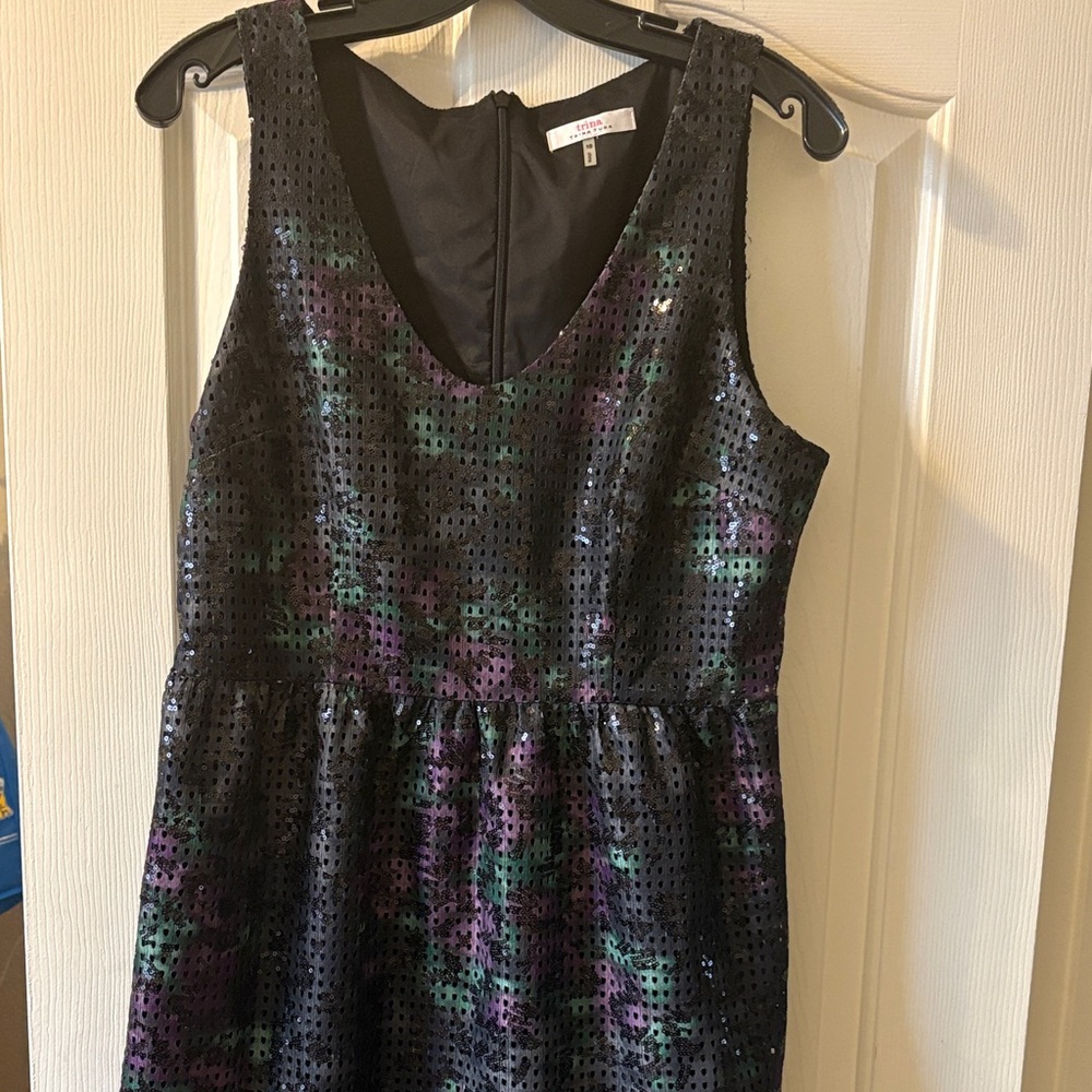 Trina Trina Turk EUC Black, Purple and Green Sequined Sleeveless dress size 10